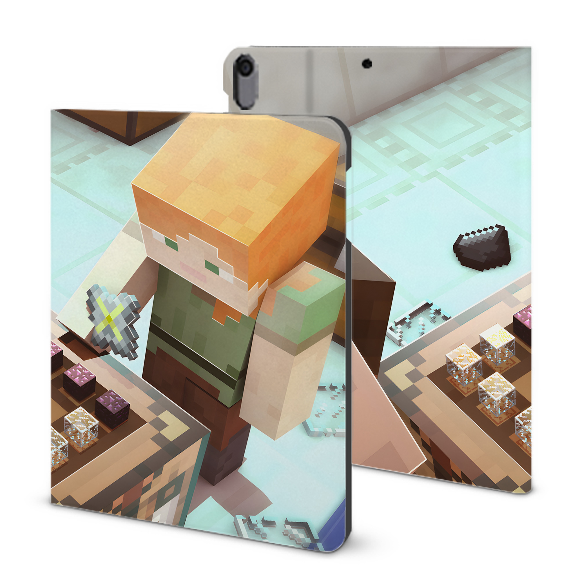 （画像用） マインクラフト ブロックの世界 Minecraft MC Block world IPad ケース ブック型 PUレザー TPU 耐衝撃 軽量 薄型 ペン収納なし 全面保護 IPad 各モデル対応